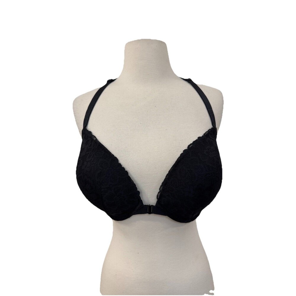 Victoria's Secret Black Lace Racerback Push-up Bra 34DDD Support Underwire New